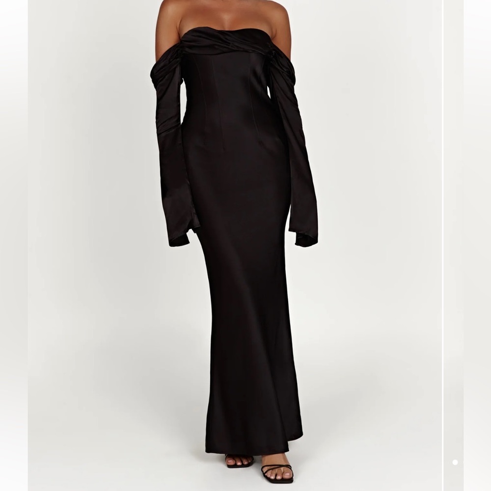 MESHKI dress (Giselle) black off the shoulder cowl neck maxi dress XS